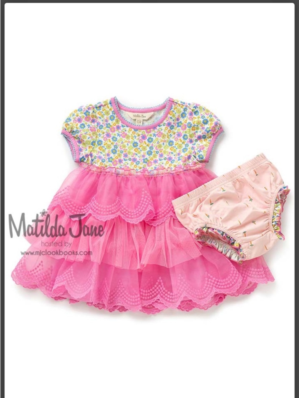 Matilda Jane Dreams Come True Pink Floral & Tulle Layered Skirt Dress Size 6-12